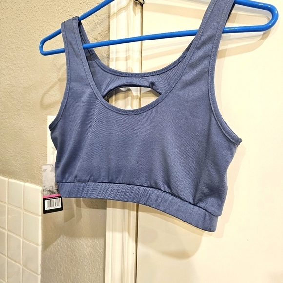 NWT Series*8 Fitness Sports Bra w decorative opening. Blue/Gray Large - Picture 2 of 7